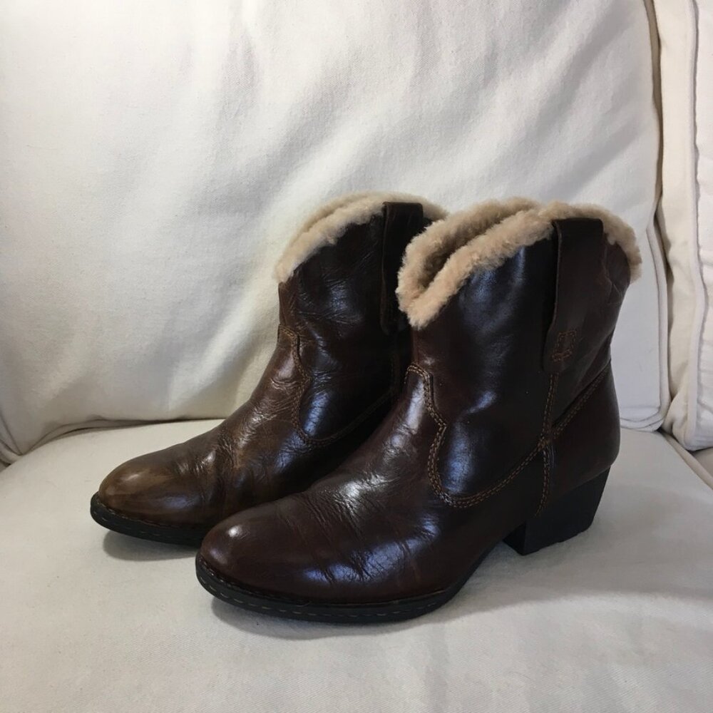Born Brand Lila Brown Distressed Leather Boots Shearling Lined